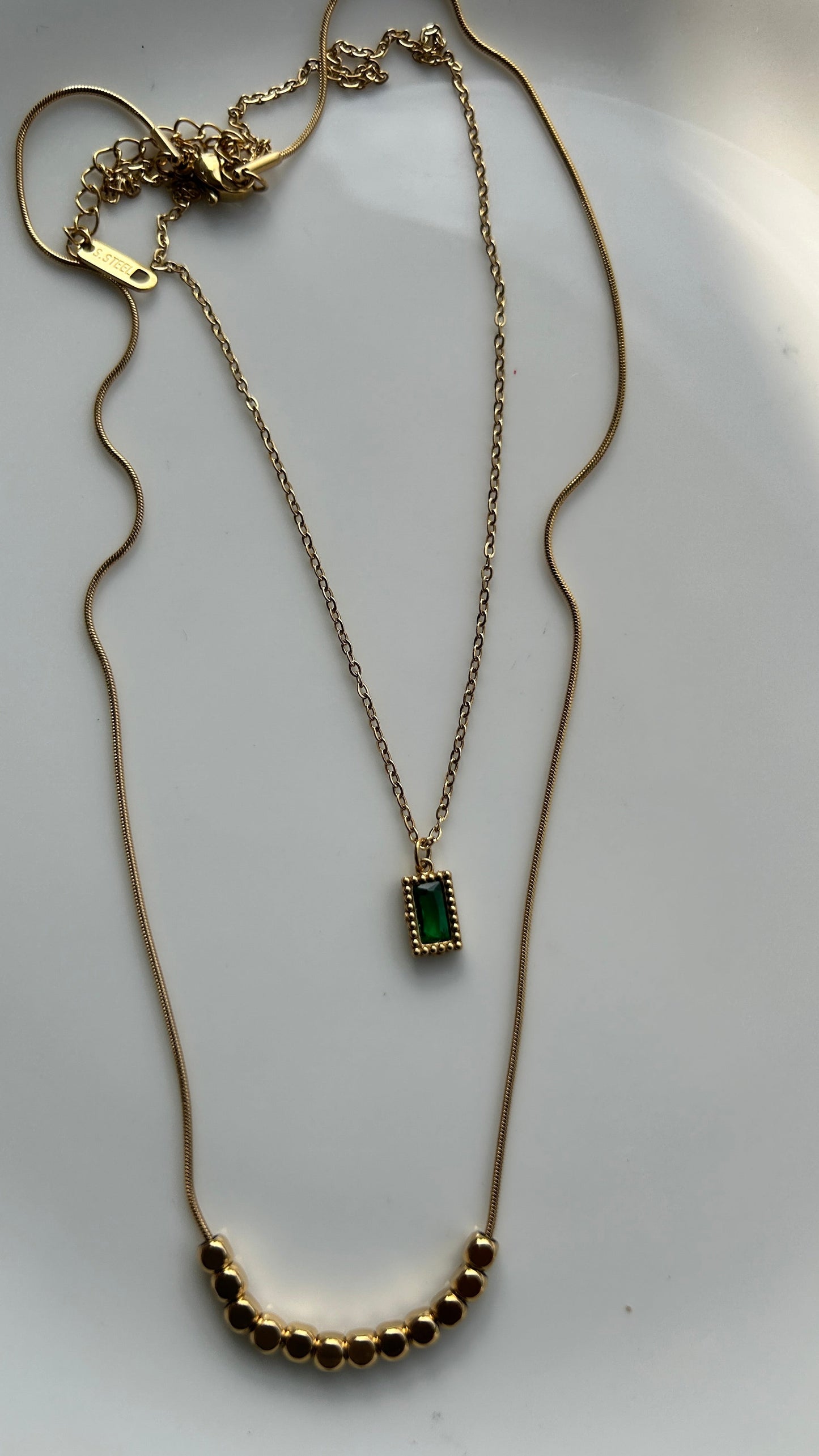 Double Layer Emerald Statement Chain