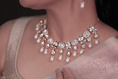 Luxury Moissanite Polki Stones Necklace Set