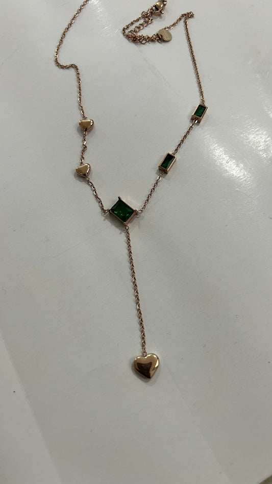 Emerald and Rose Gold Heart Chain