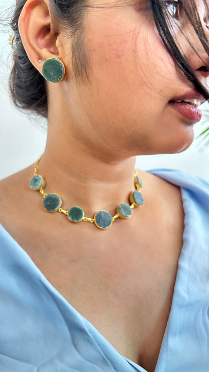 Aqua Green Raw Stone Choker Necklace