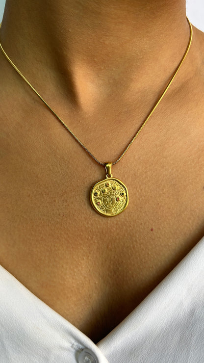 Golden Coin Charm Chain Pendant with Earrings