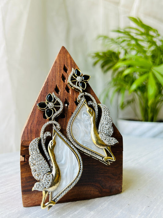 Great Heron White Marble Theme Dangle Earrings