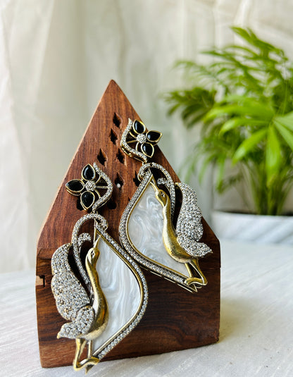 Great Heron White Marble Theme Dangle Earrings