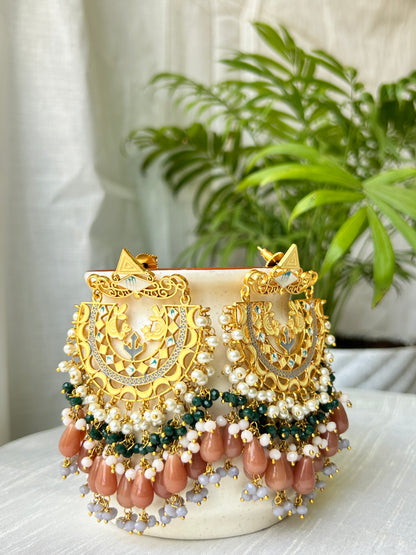 Golden & Brown Chandbali with Maangtika Set