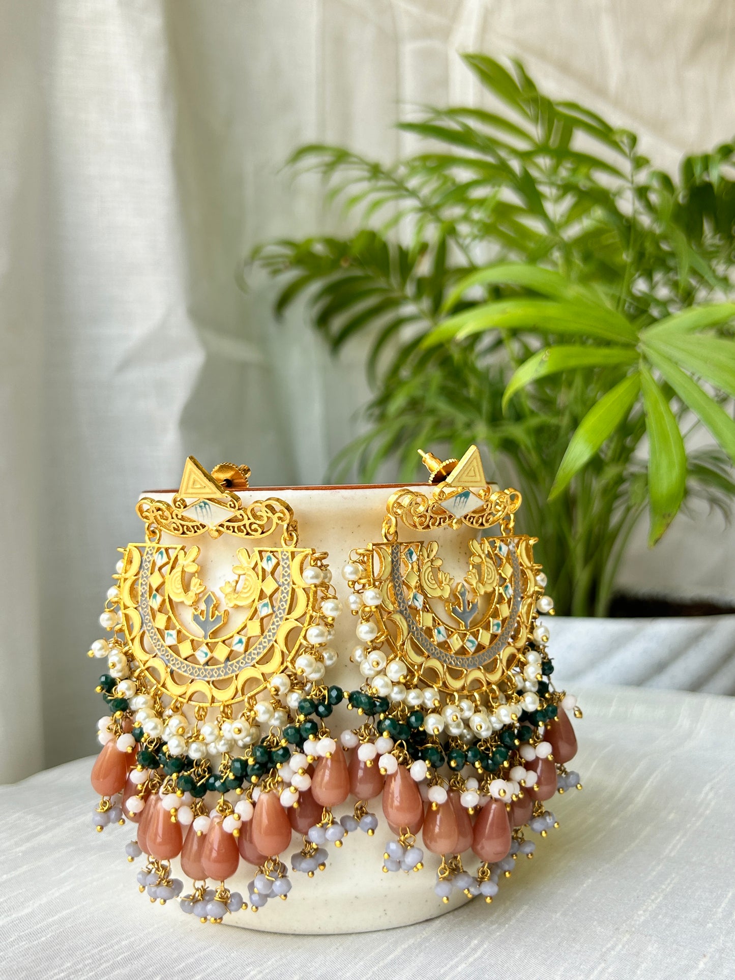 Golden & Brown Chandbali with Maangtika Set