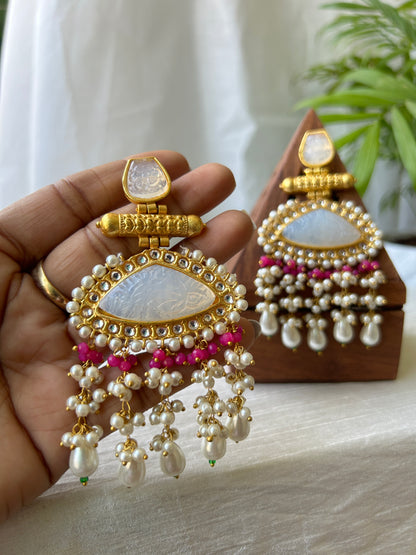 Gulabo Jhumka Earrings With Graved Stone