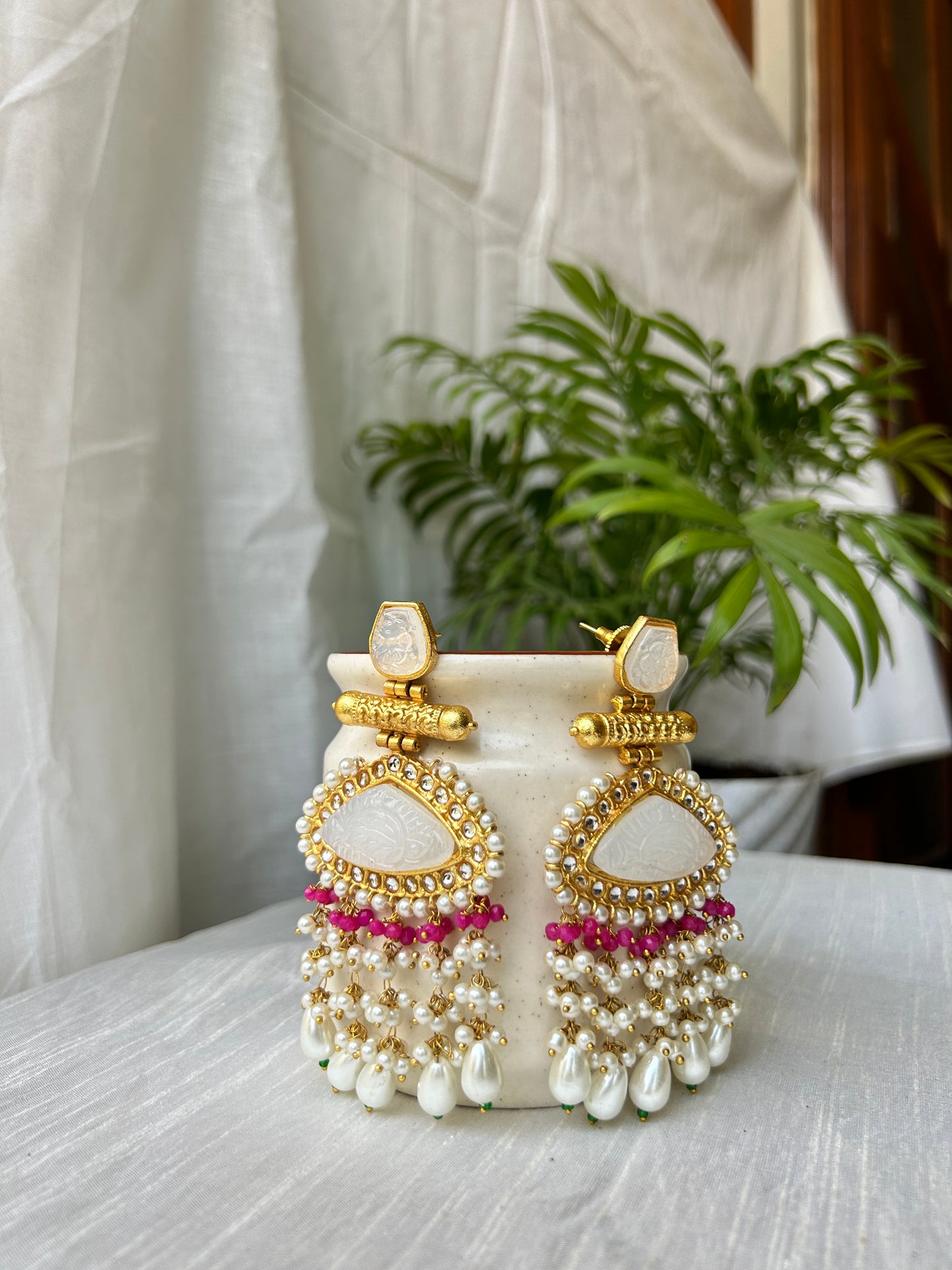 Gulabo Jhumka Earrings With Graved Stone