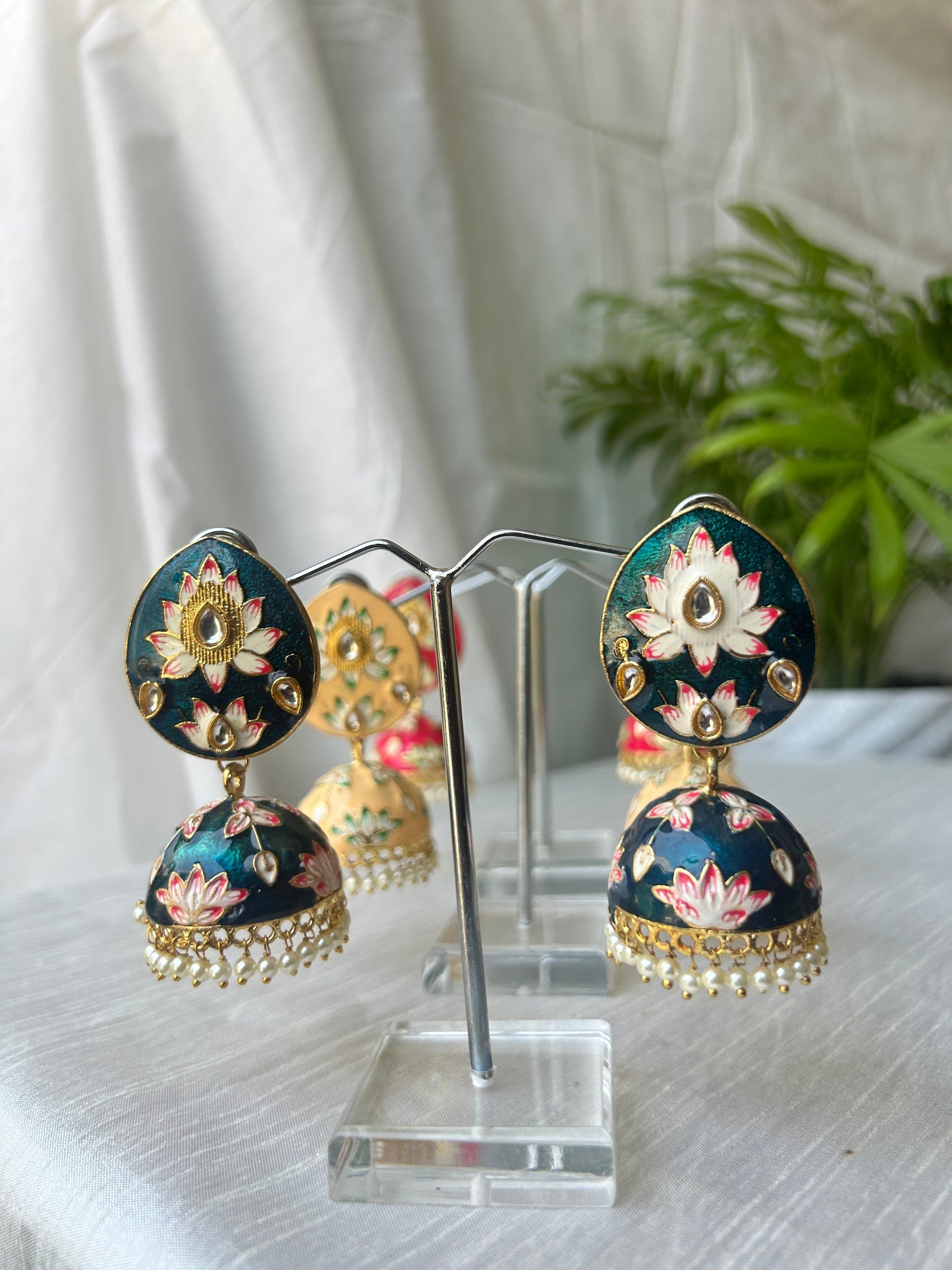 Royal Blue Meenakari Jhumki Earrings