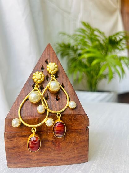 Golden Charm With Rust Stone Fashion Earrings