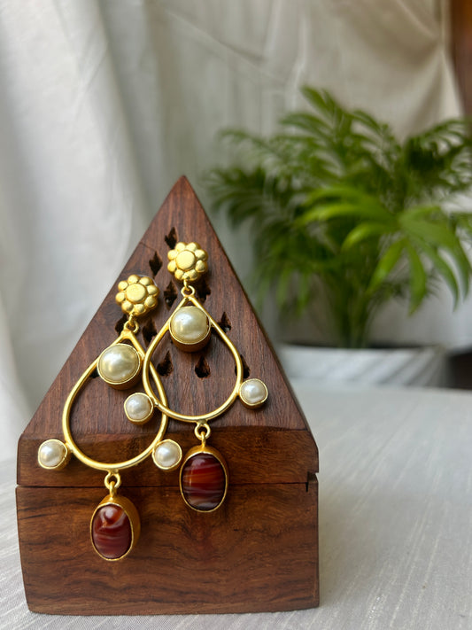 Golden Charm With Rust Stone Fashion Earrings