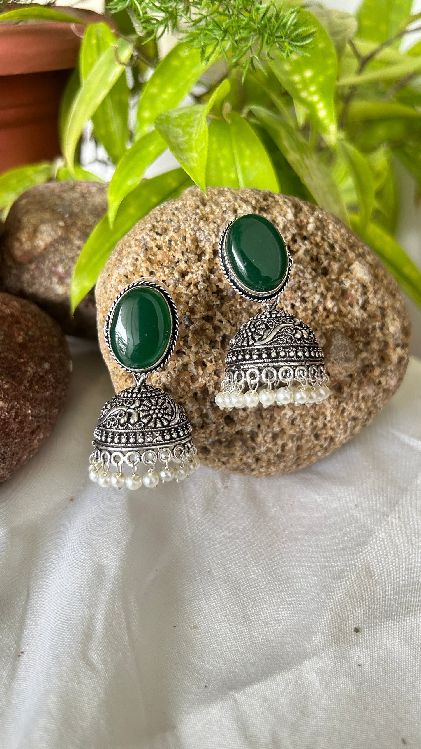 Drop Oxidised Jhumka Earrings