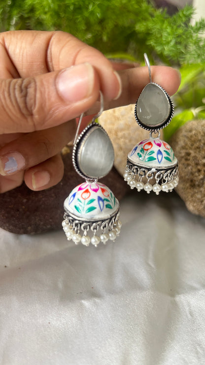 Mini Multicolour Oxidised Hook Jhumka Earrings