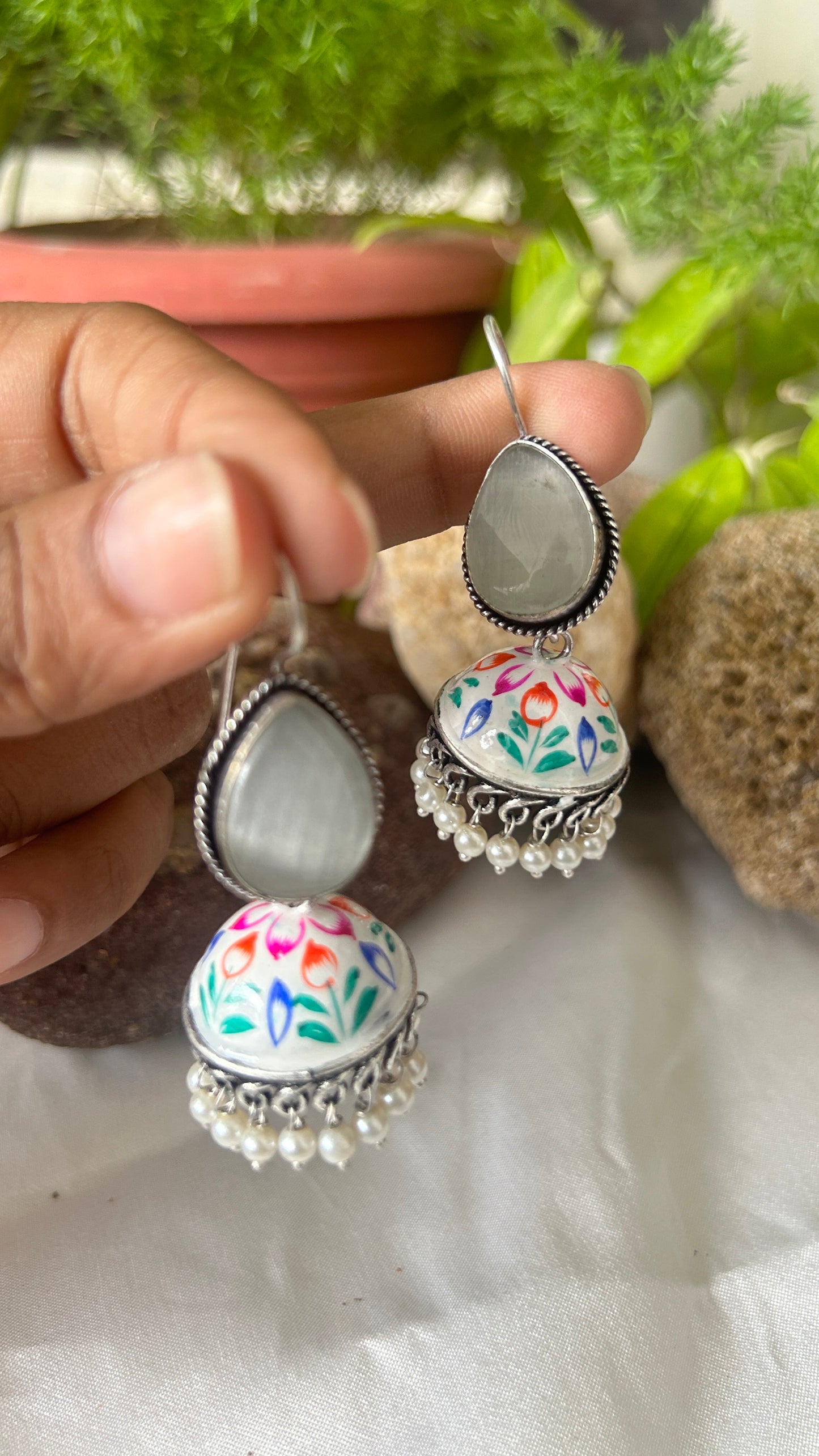 Mini Multicolour Oxidised Hook Jhumka Earrings