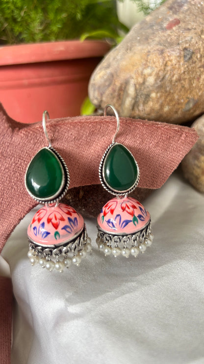 Mini Multicolour Oxidised Hook Jhumka Earrings