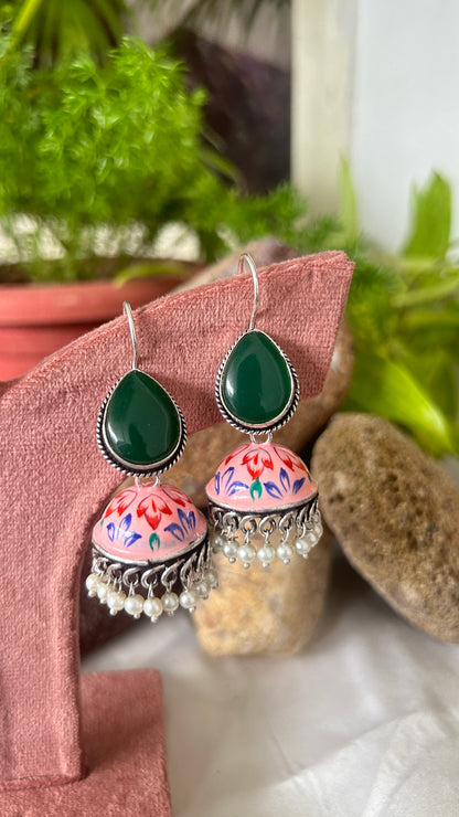 Mini Multicolour Oxidised Hook Jhumka Earrings