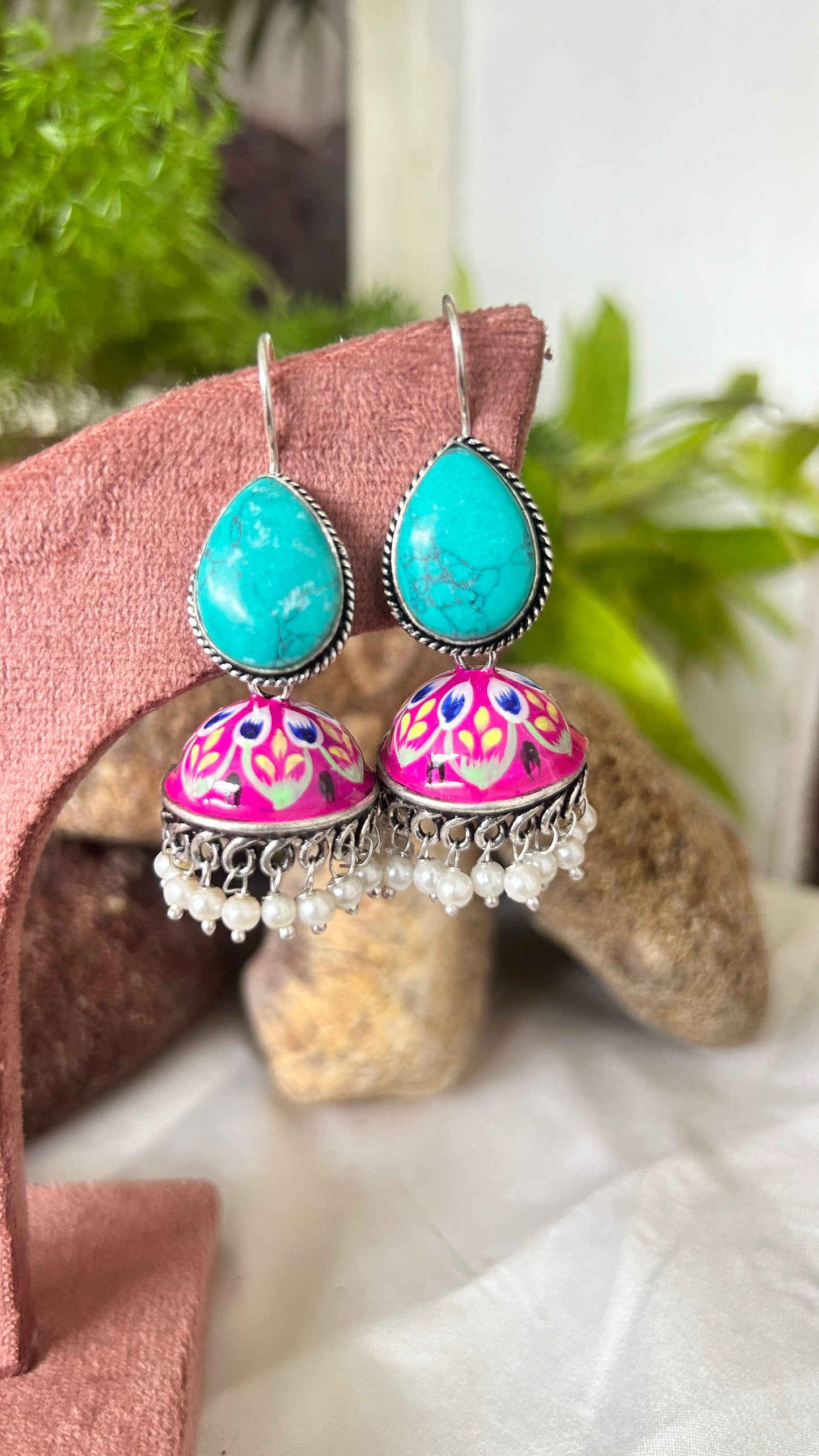 Mini Multicolour Oxidised Hook Jhumka Earrings