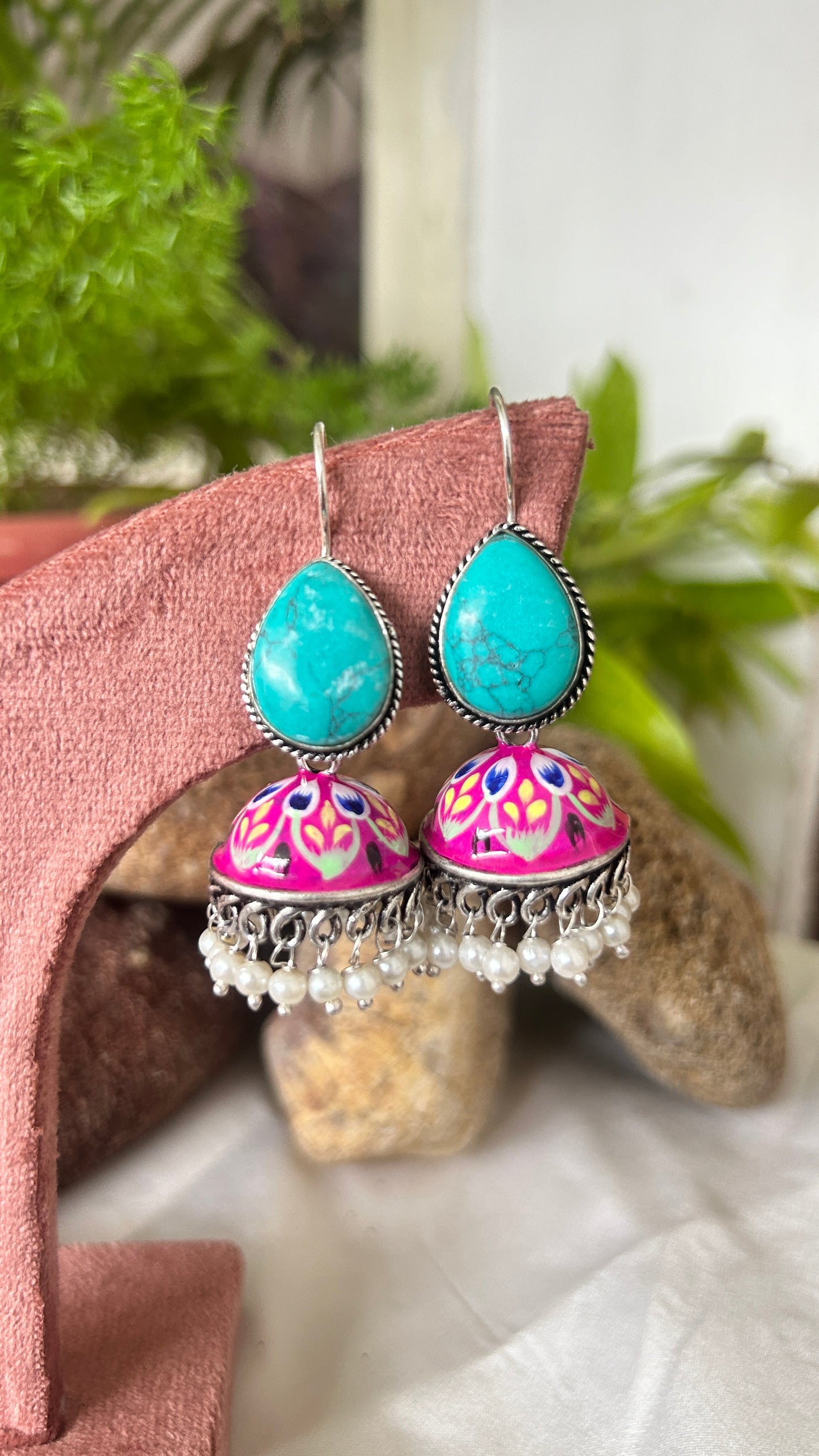 Mini Multicolour Oxidised Hook Jhumka Earrings