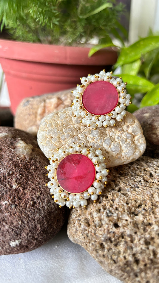 Red Monalisa Stone Stud Earrings