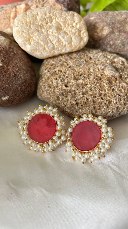 Red Monalisa Stone Stud Earrings