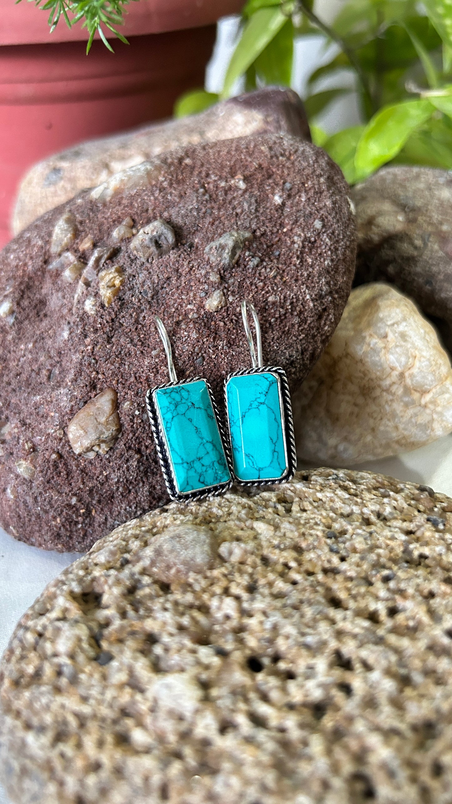 Gemstone Oxidised Hook Earrings