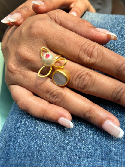 White Stone-Pearl Statement Ring