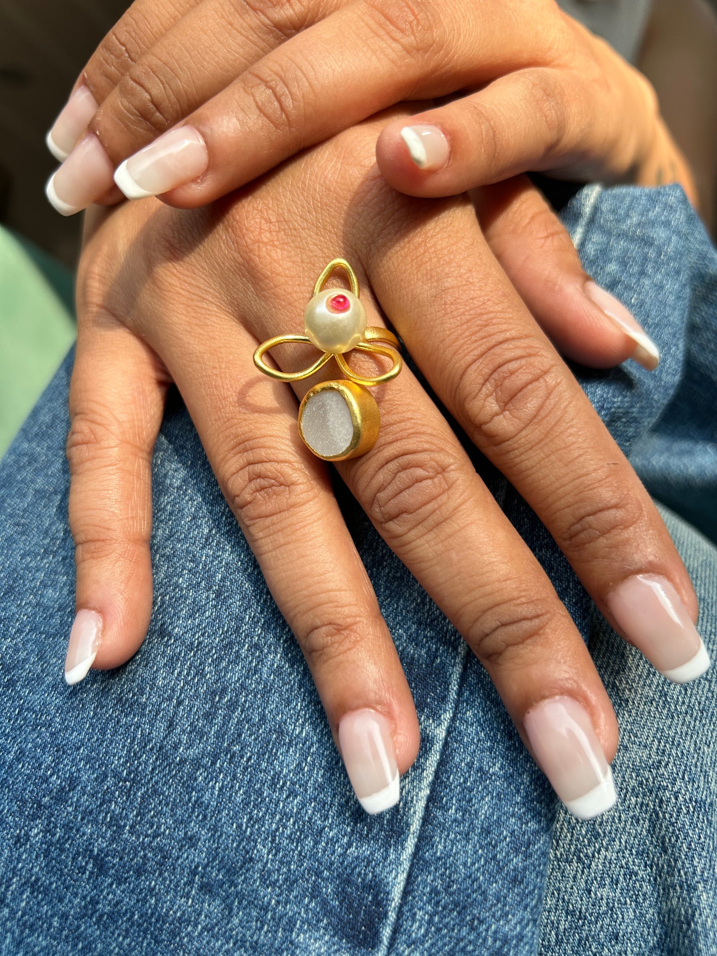 White Stone-Pearl Statement Ring