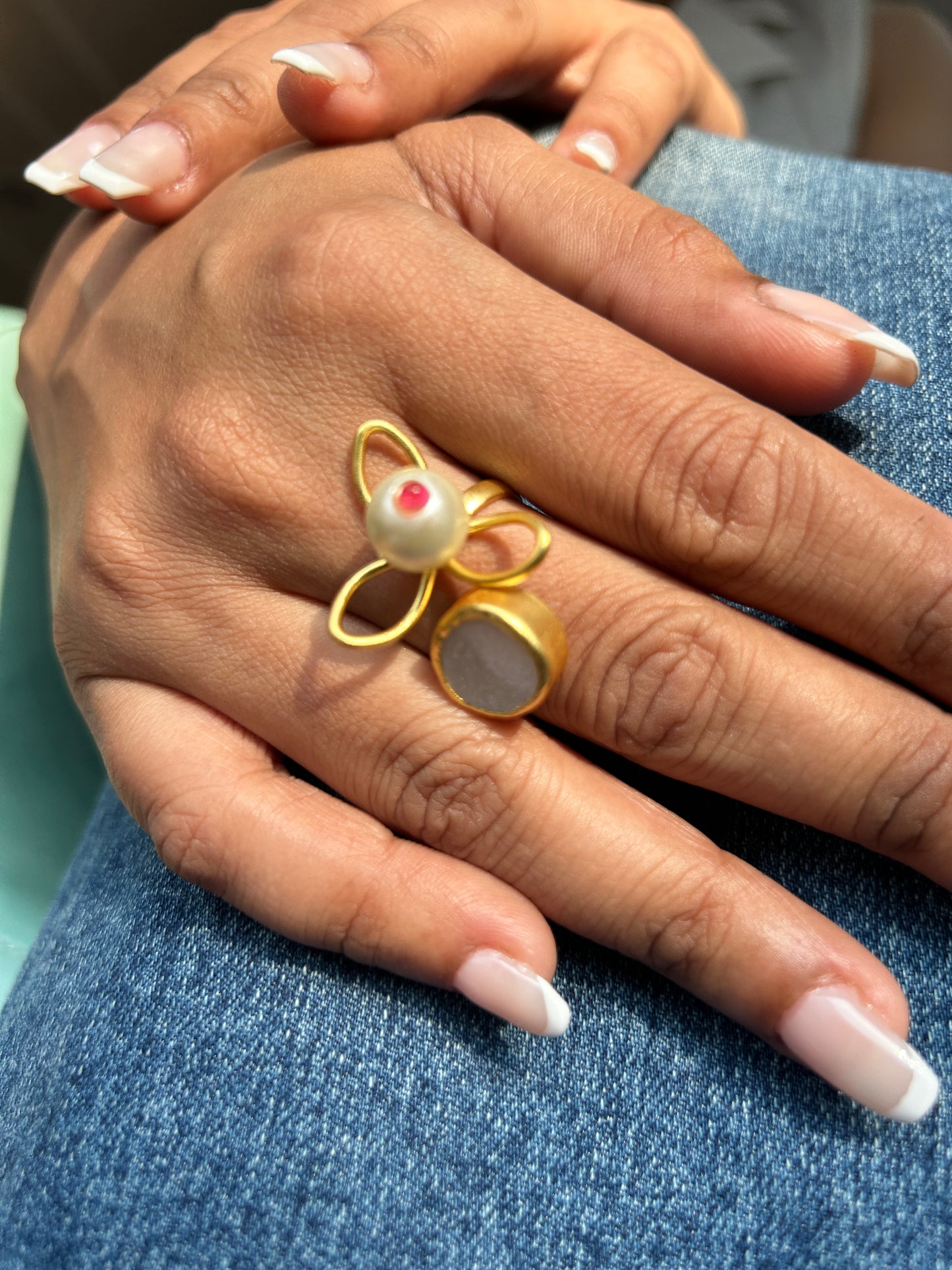 White Stone-Pearl Statement Ring