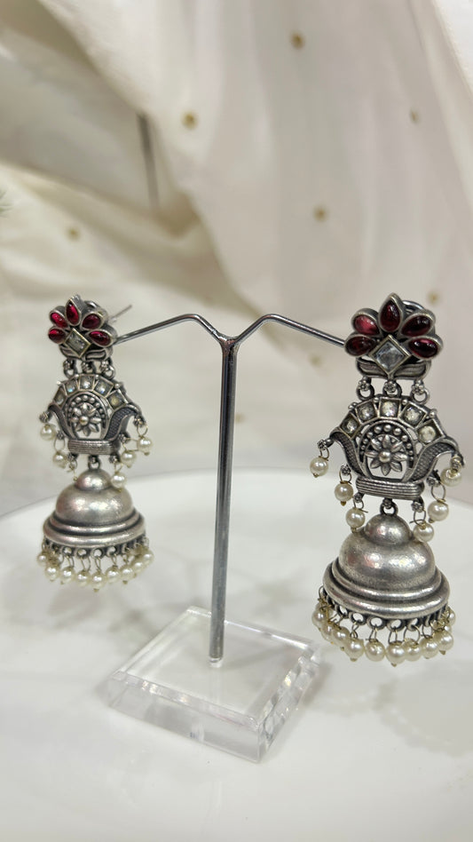 Oxidised Ruby Jhumka Earrings