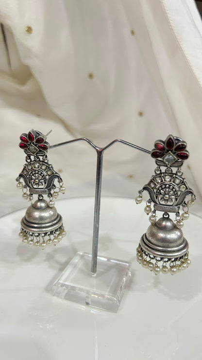 Oxidised Ruby Jhumka Earrings